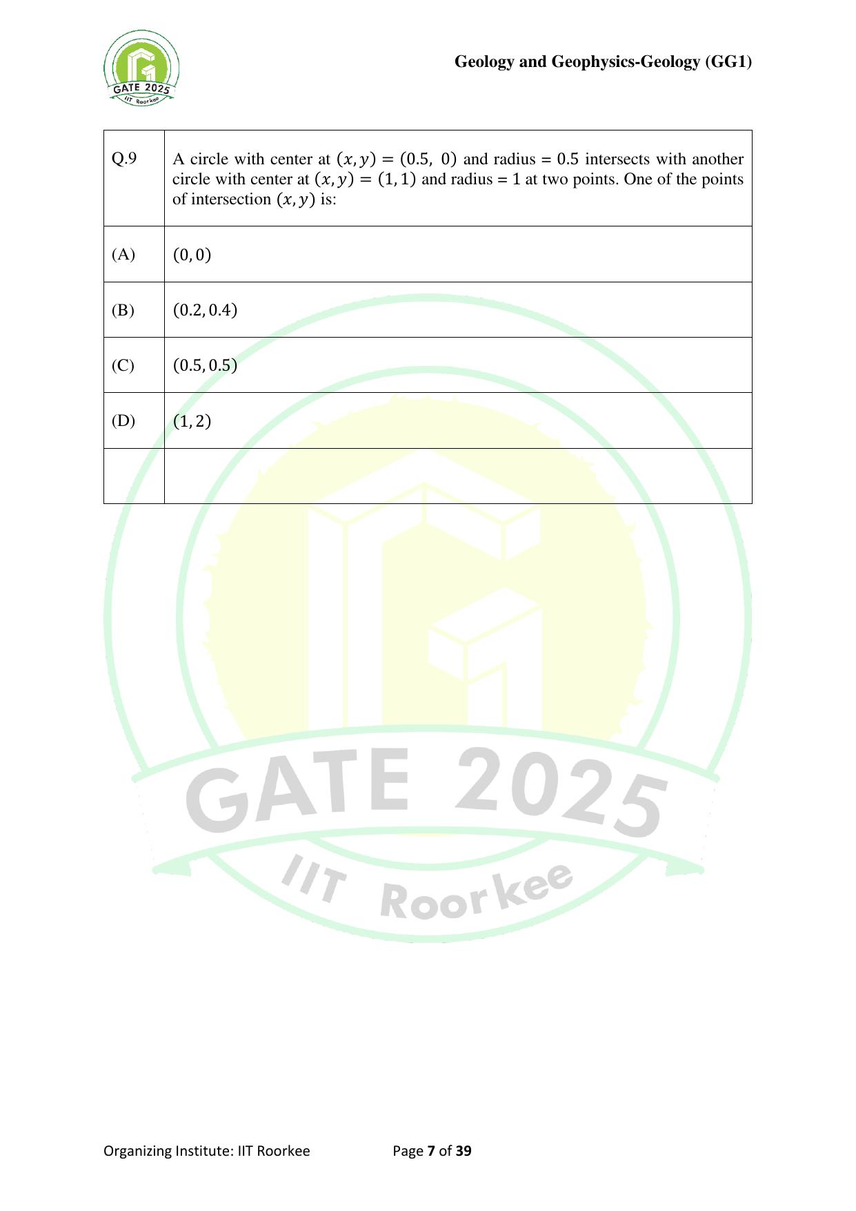 GATE 2025 Geology and Geophysics - Geology (GG-1) Question Paper - Page 7