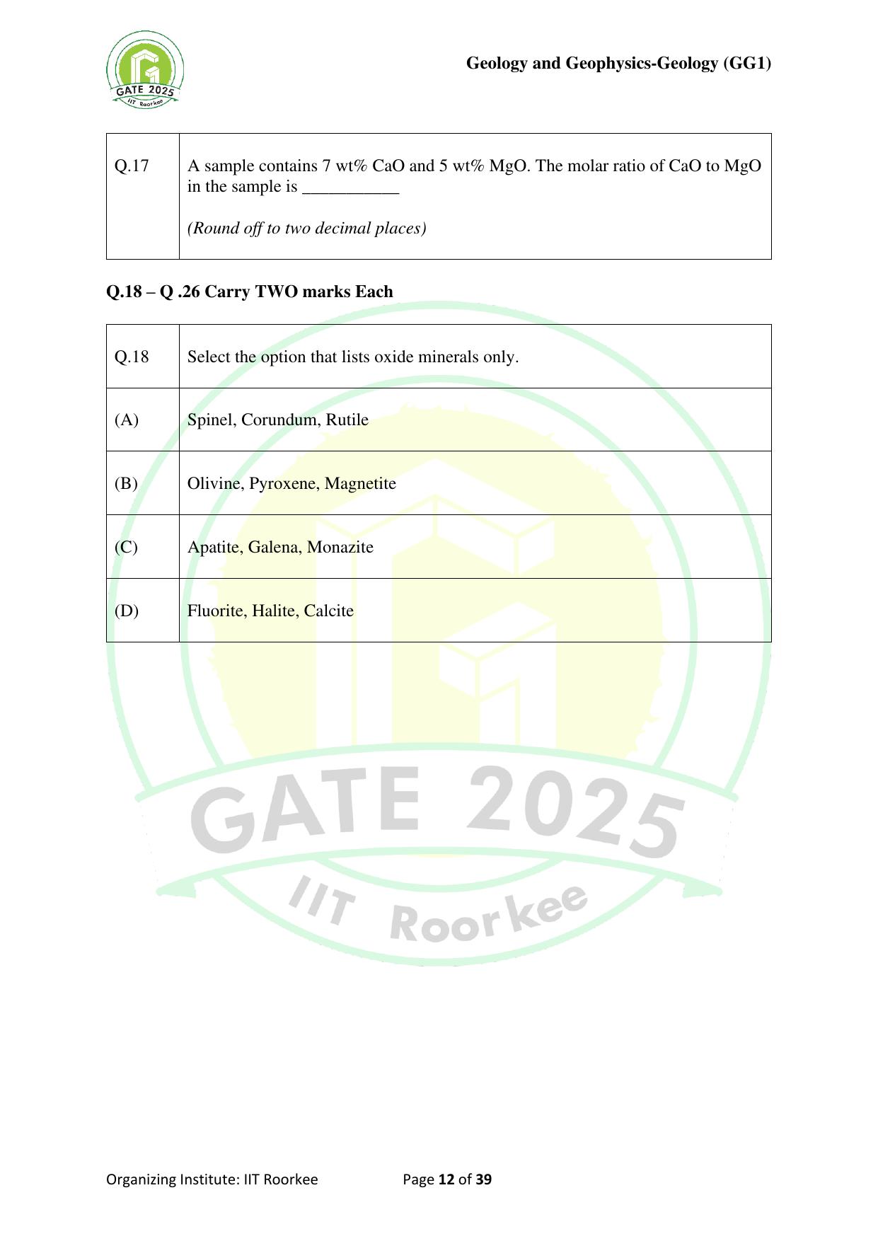 GATE 2025 Geology and Geophysics - Geology (GG-1) Question Paper - Page 12