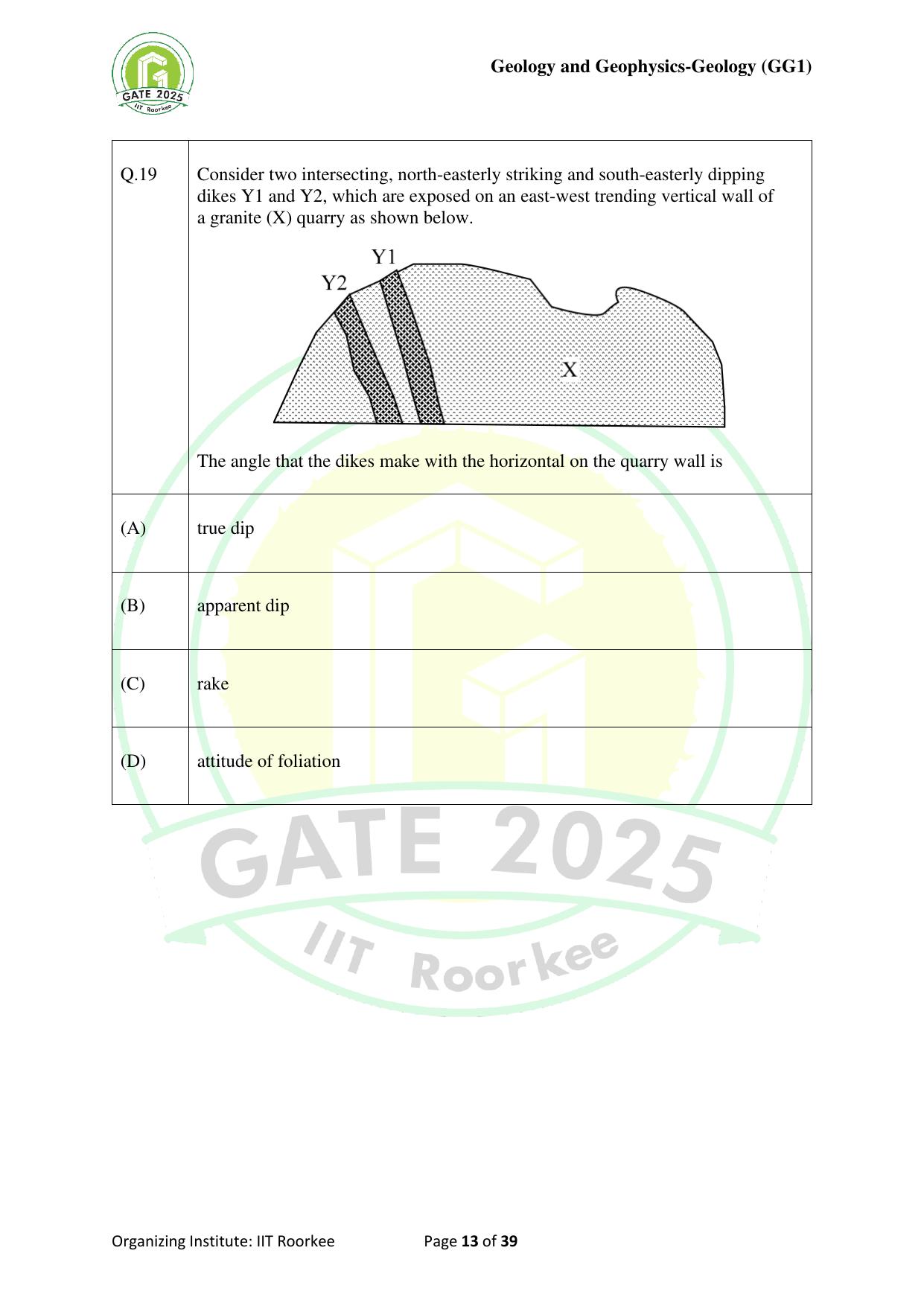 GATE 2025 Geology and Geophysics - Geology (GG-1) Question Paper - Page 13