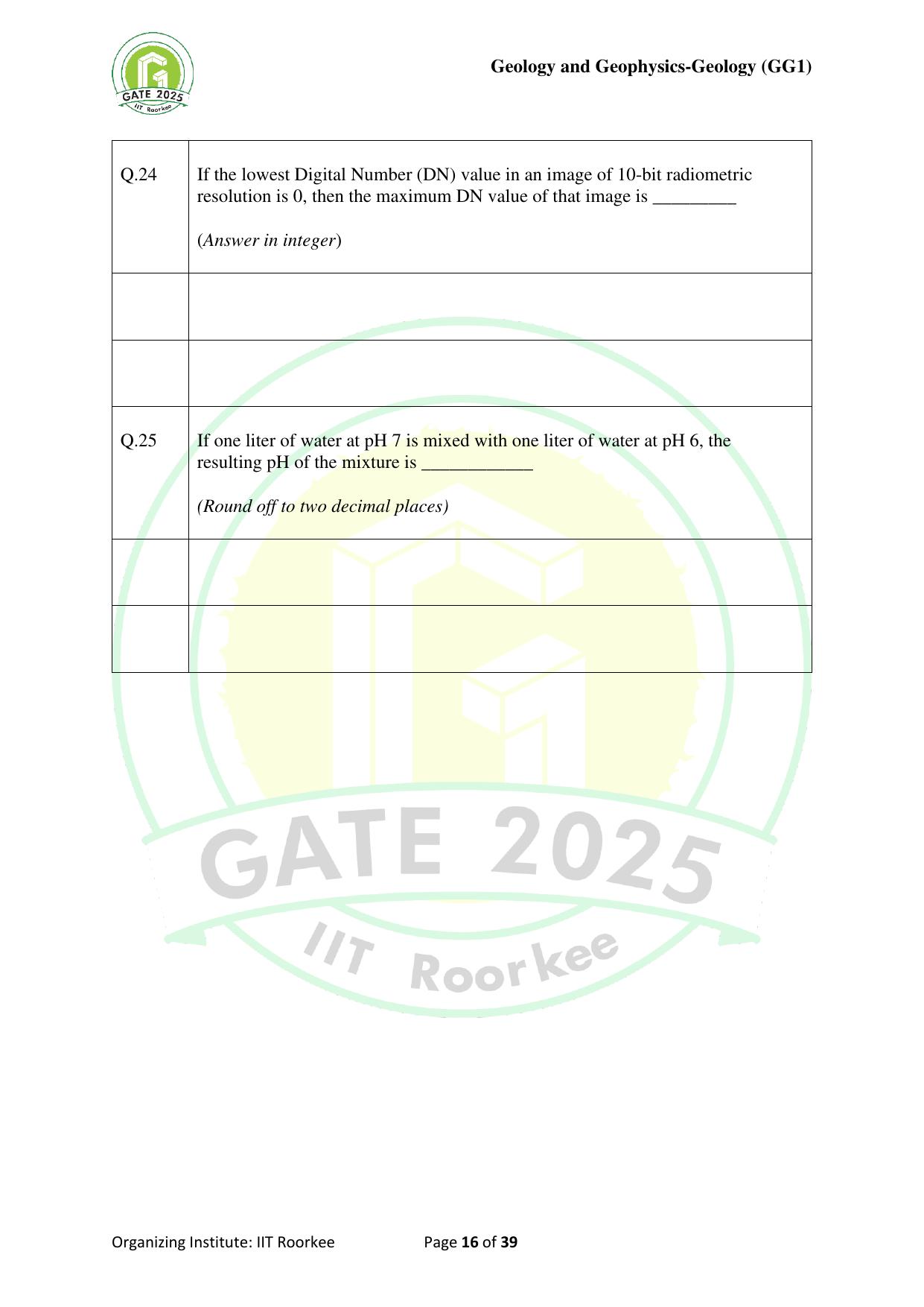 GATE 2025 Geology and Geophysics - Geology (GG-1) Question Paper - Page 16