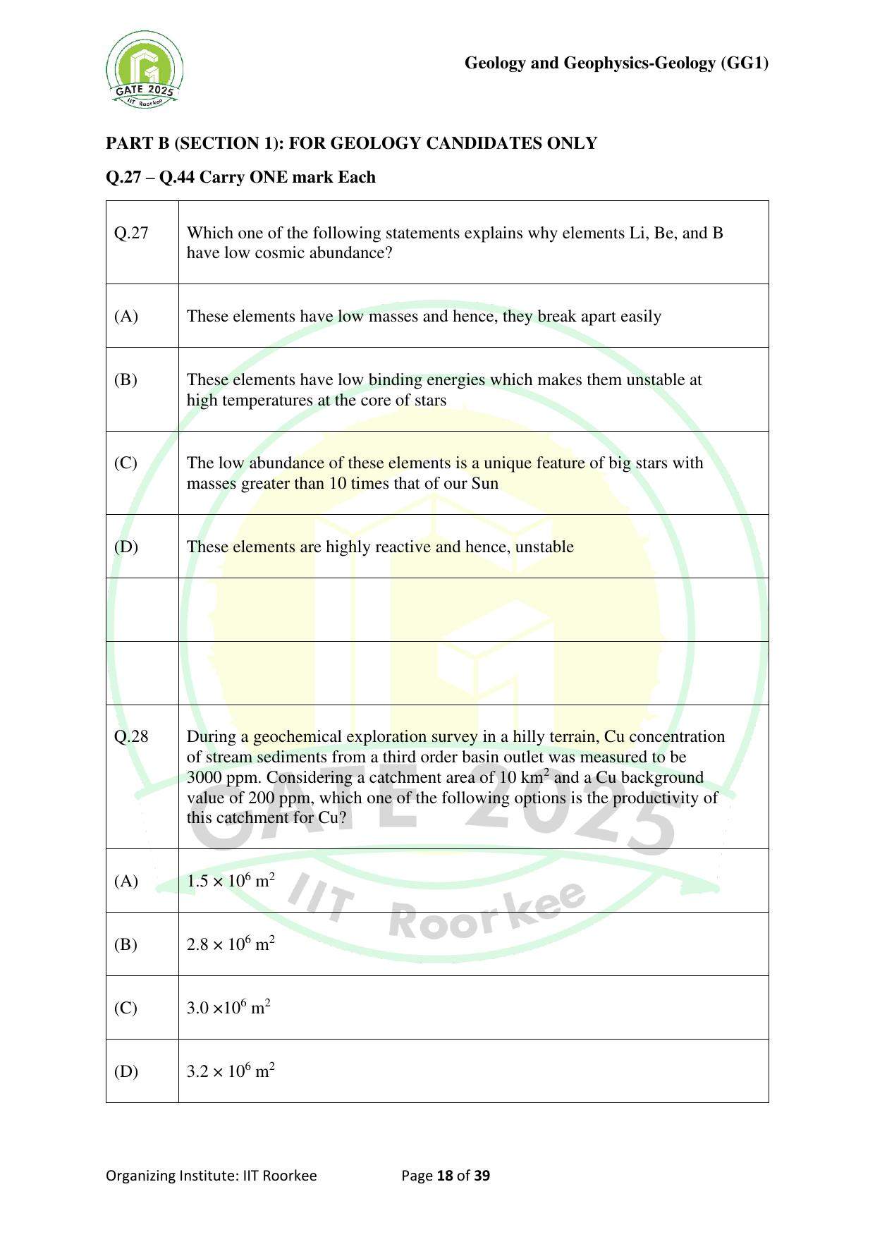 GATE 2025 Geology and Geophysics - Geology (GG-1) Question Paper - Page 18