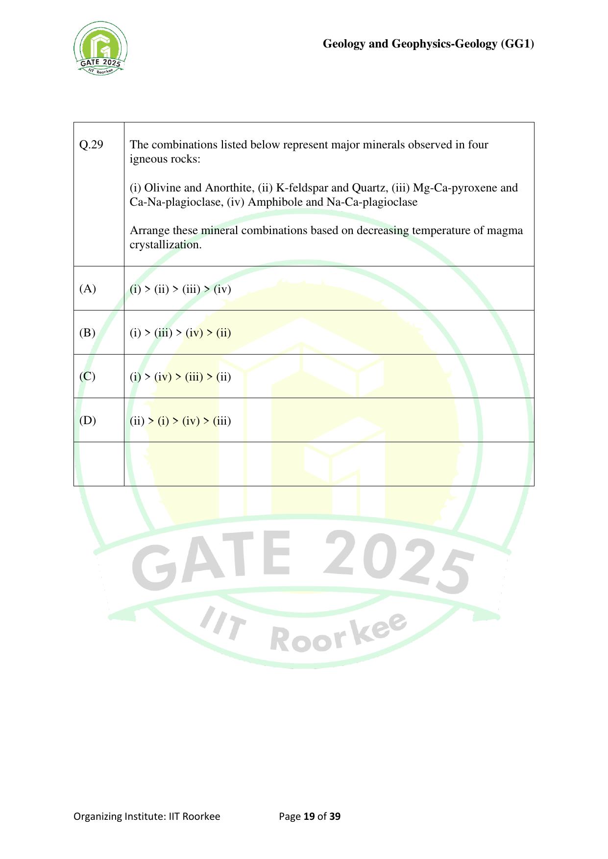 GATE 2025 Geology and Geophysics - Geology (GG-1) Question Paper - Page 19