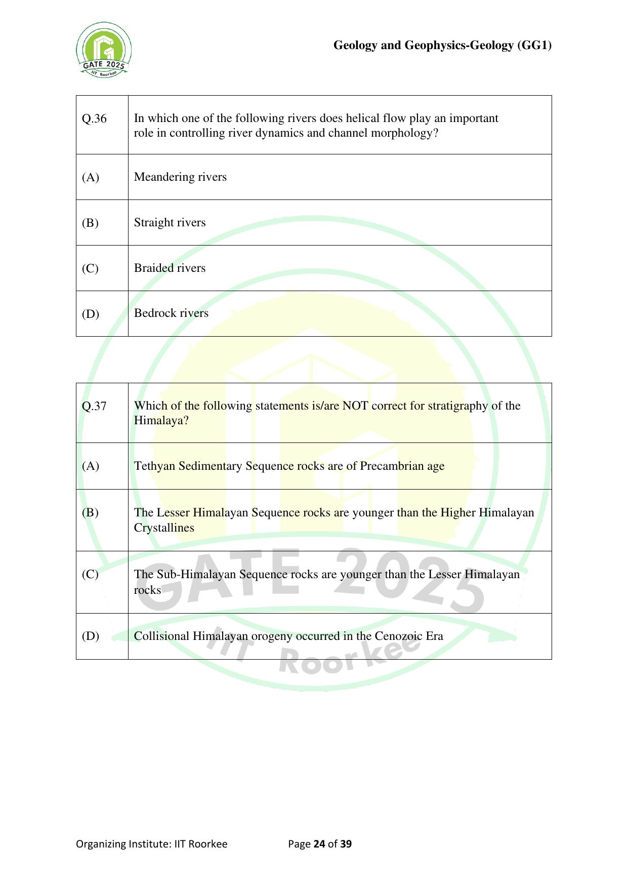 GATE 2025 Geology and Geophysics - Geology (GG-1) Question Paper - Page 24