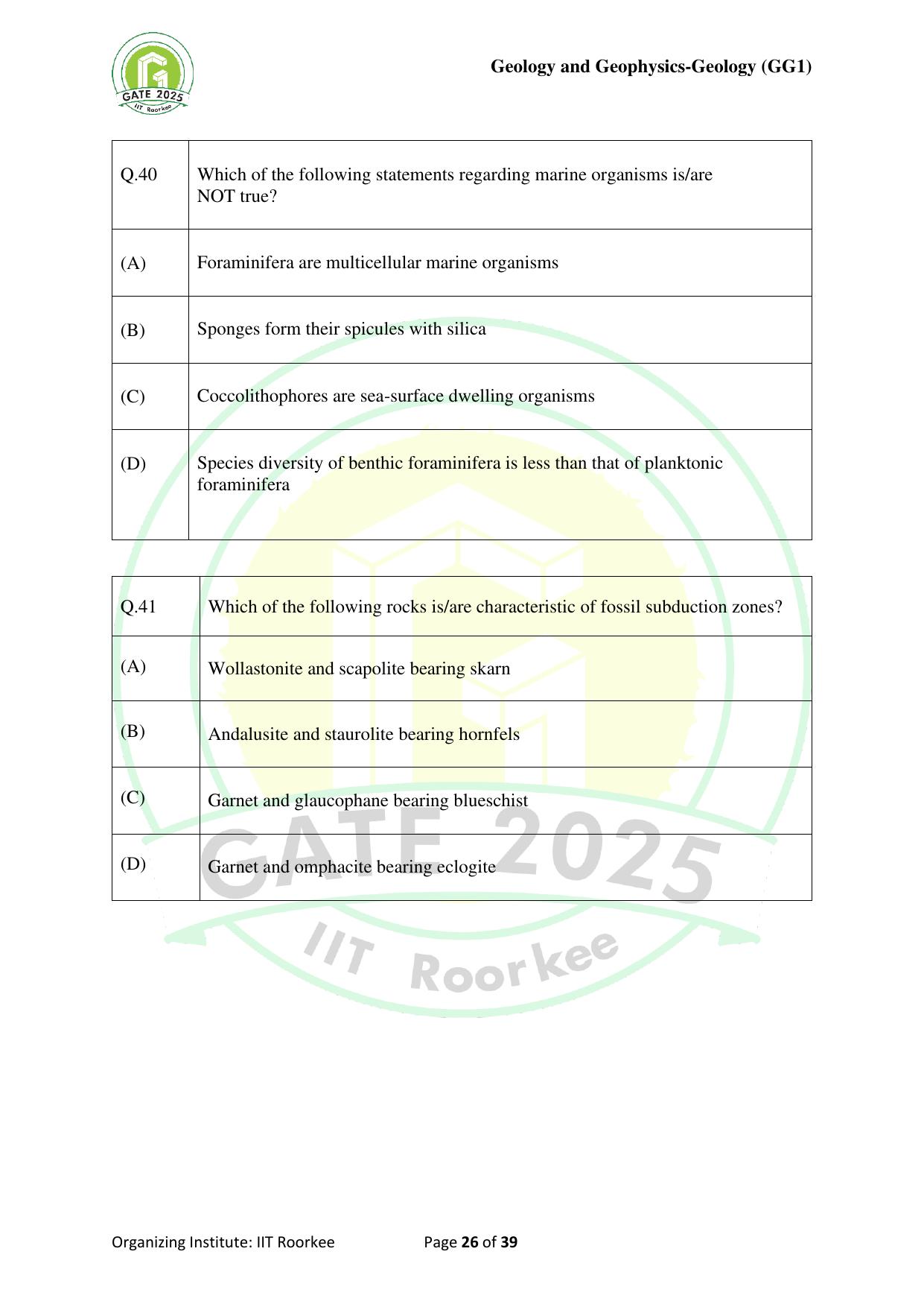 GATE 2025 Geology and Geophysics - Geology (GG-1) Question Paper - Page 26