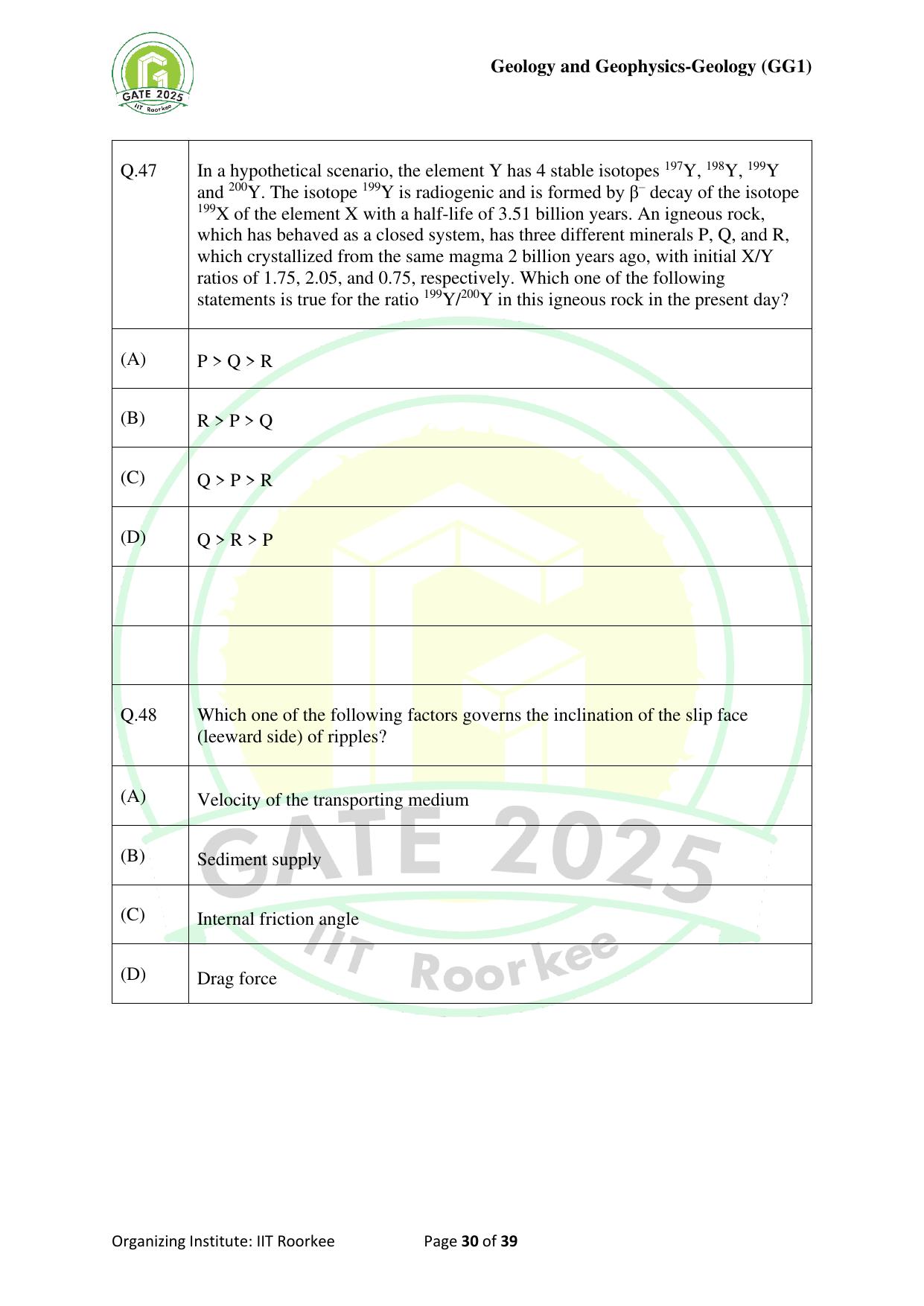 GATE 2025 Geology and Geophysics - Geology (GG-1) Question Paper - Page 30