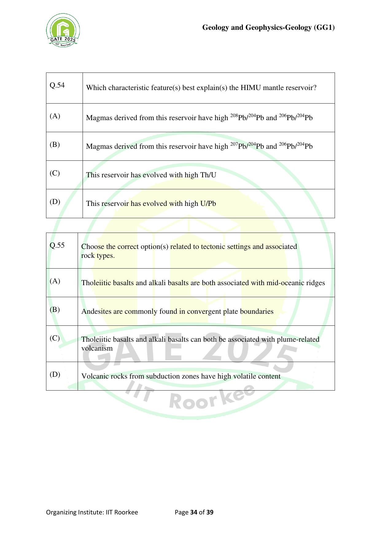 GATE 2025 Geology and Geophysics - Geology (GG-1) Question Paper - Page 34