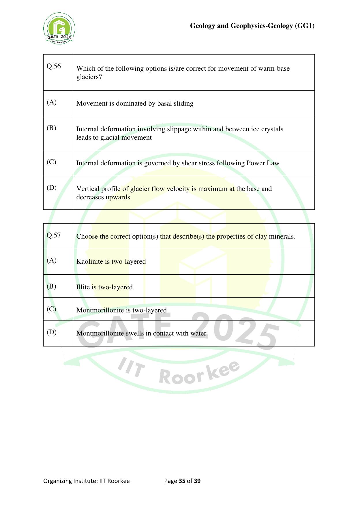 GATE 2025 Geology and Geophysics - Geology (GG-1) Question Paper - Page 35