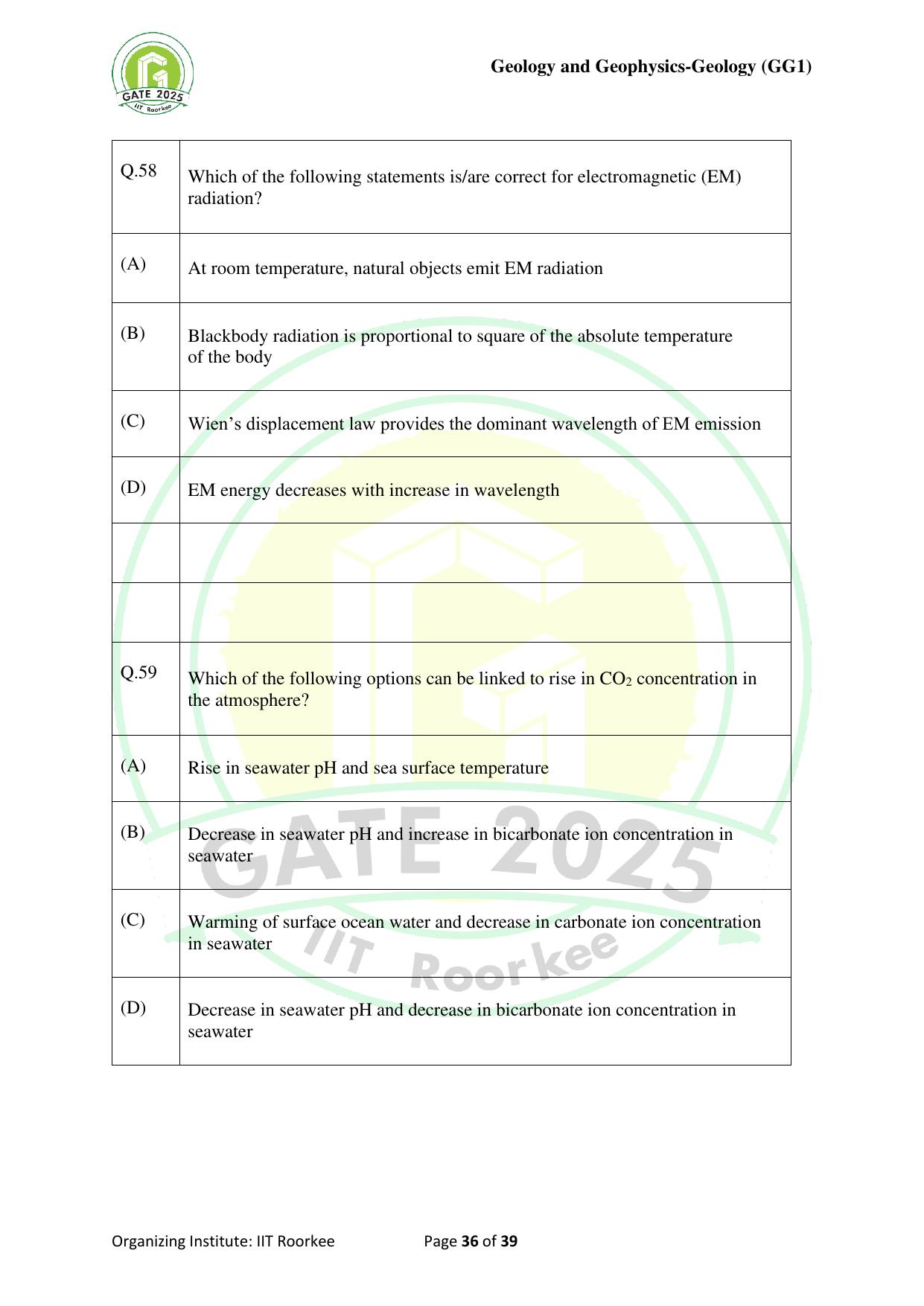 GATE 2025 Geology and Geophysics - Geology (GG-1) Question Paper - Page 36