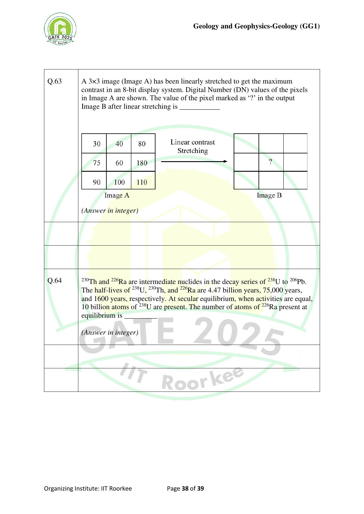 GATE 2025 Geology and Geophysics - Geology (GG-1) Question Paper - Page 38