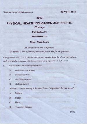 COHSEM Class 12 Physical, Health Education & Sports 2018 Question Papers