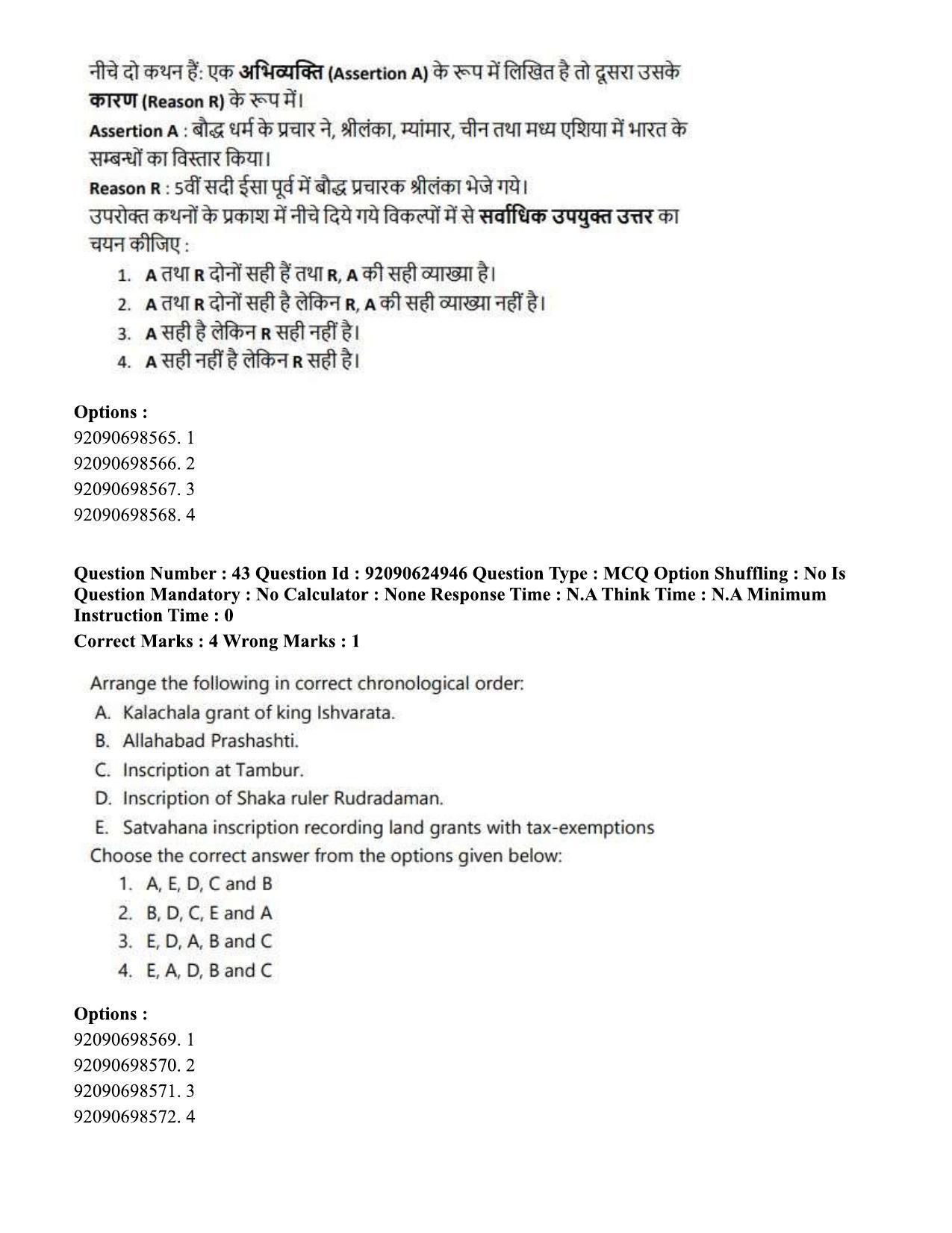 CUET PG 2023: HUQP01 – Ancient Indian History, Culture & Arch (Hin) - Shift 3 (24-06-2023) Question Paper - Page 42