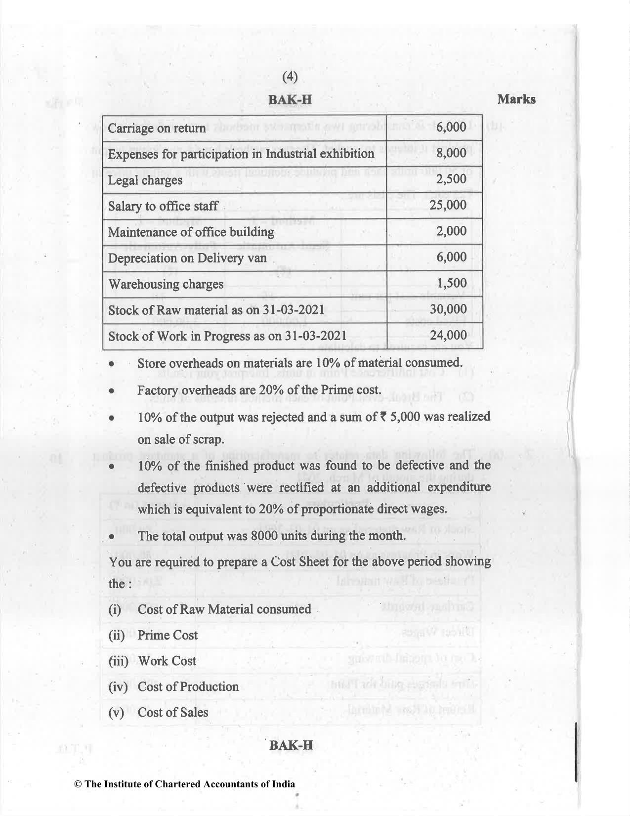 CA Inter Jul 2021 Question Paper - Paper 3 – Cost and Management Accounting - Page 4