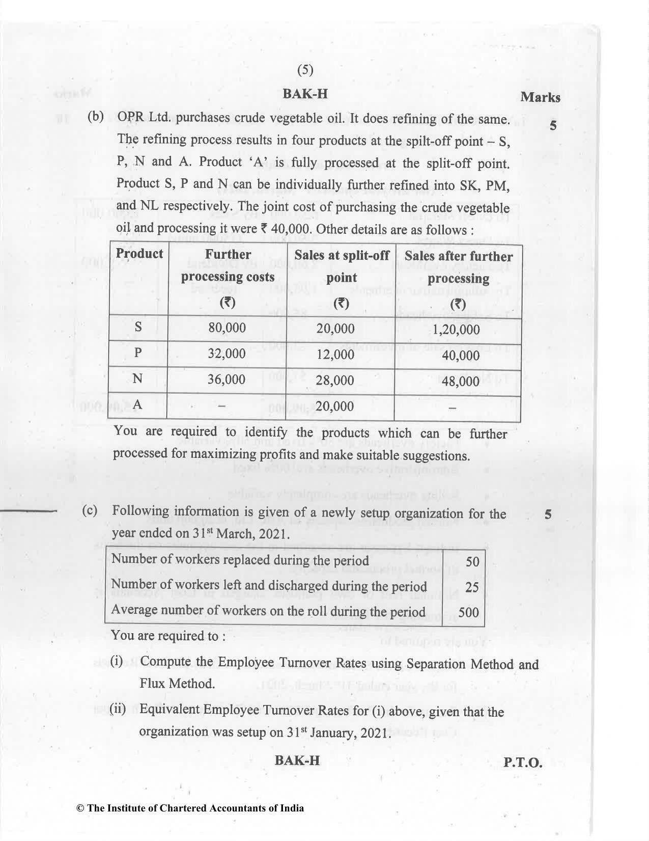 CA Inter Jul 2021 Question Paper - Paper 3 – Cost and Management Accounting - Page 5