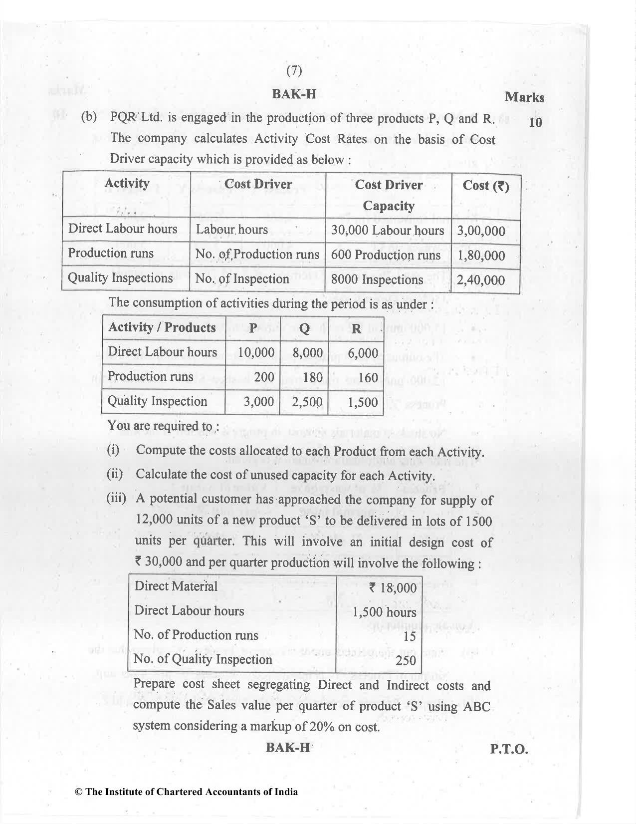 CA Inter Jul 2021 Question Paper - Paper 3 – Cost and Management Accounting - Page 7