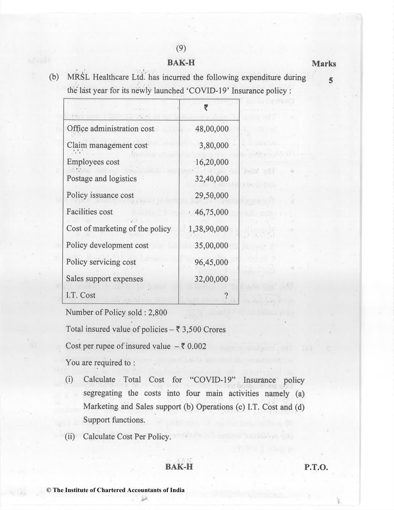 CA Inter Jul 2021 Question Paper - Paper 3 – Cost and Management Accounting - Page 9