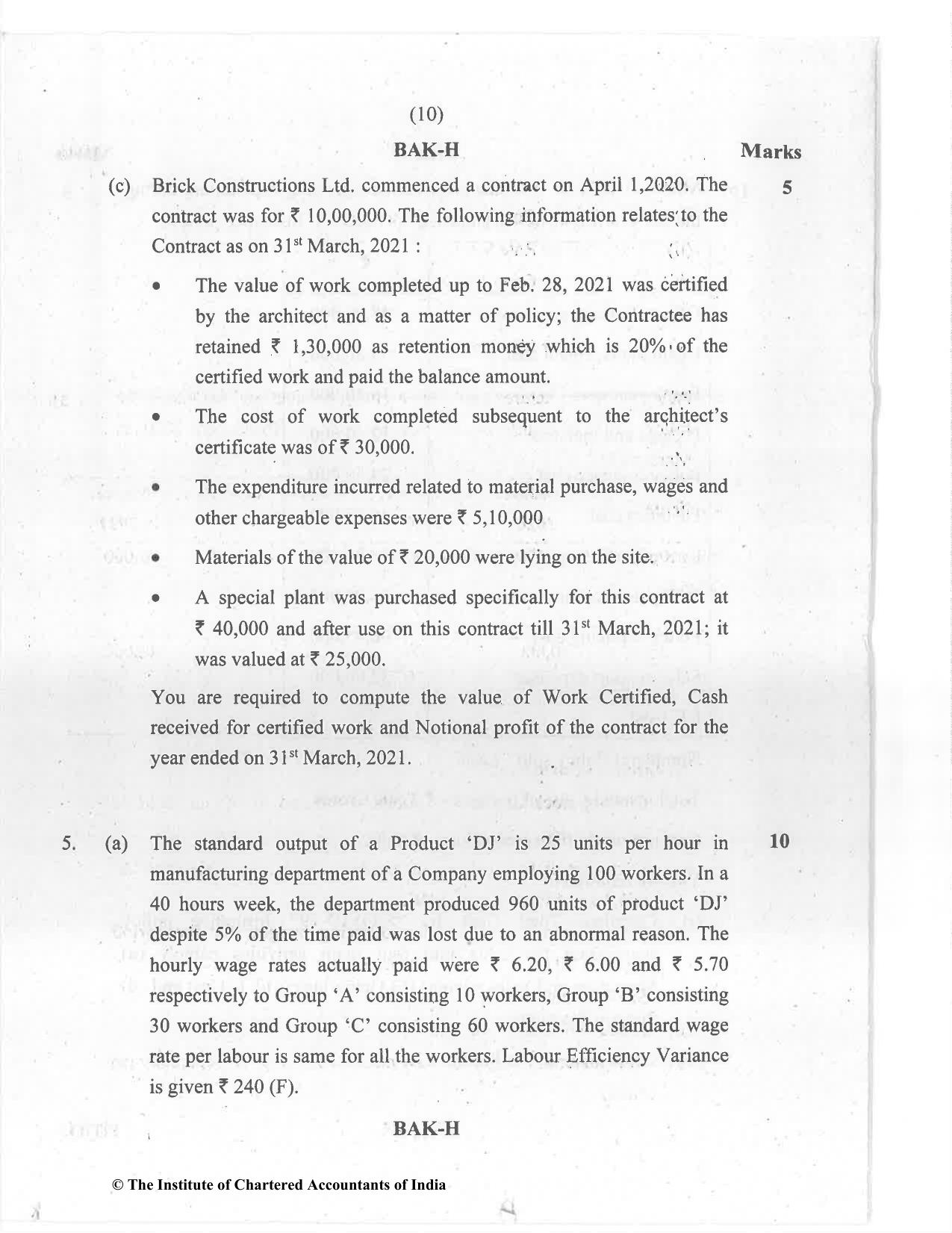 CA Inter Jul 2021 Question Paper - Paper 3 – Cost and Management Accounting - Page 10