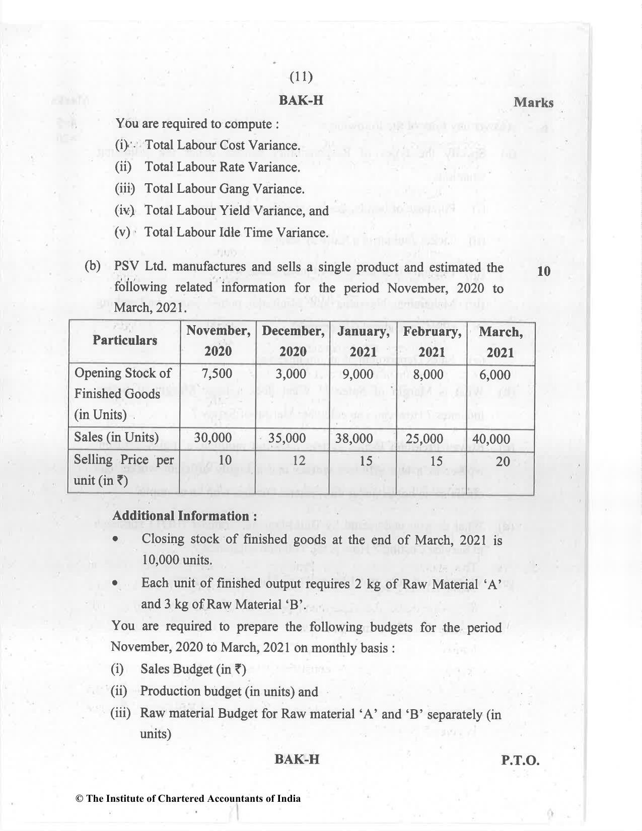 CA Inter Jul 2021 Question Paper - Paper 3 – Cost and Management Accounting - Page 11
