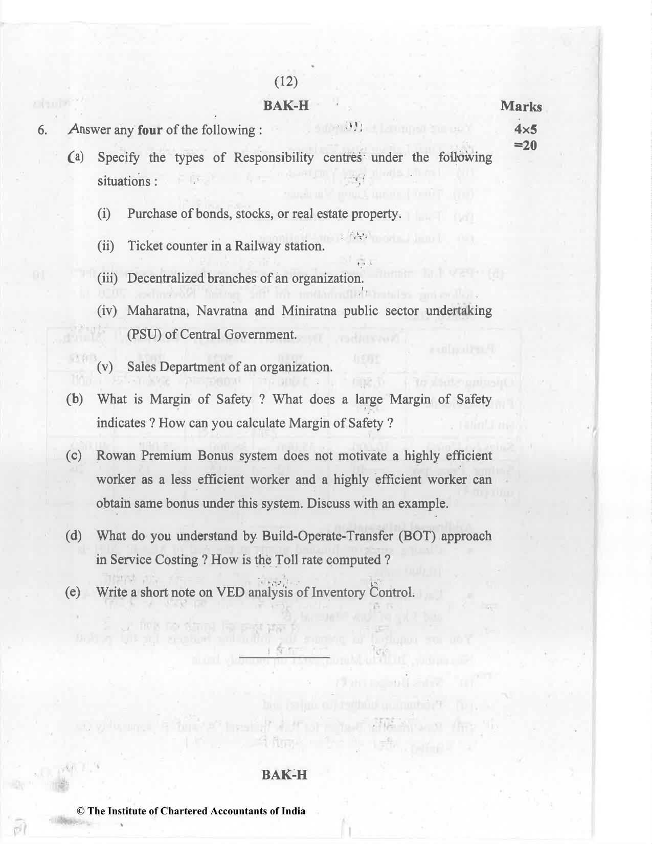 CA Inter Jul 2021 Question Paper - Paper 3 – Cost and Management Accounting - Page 12