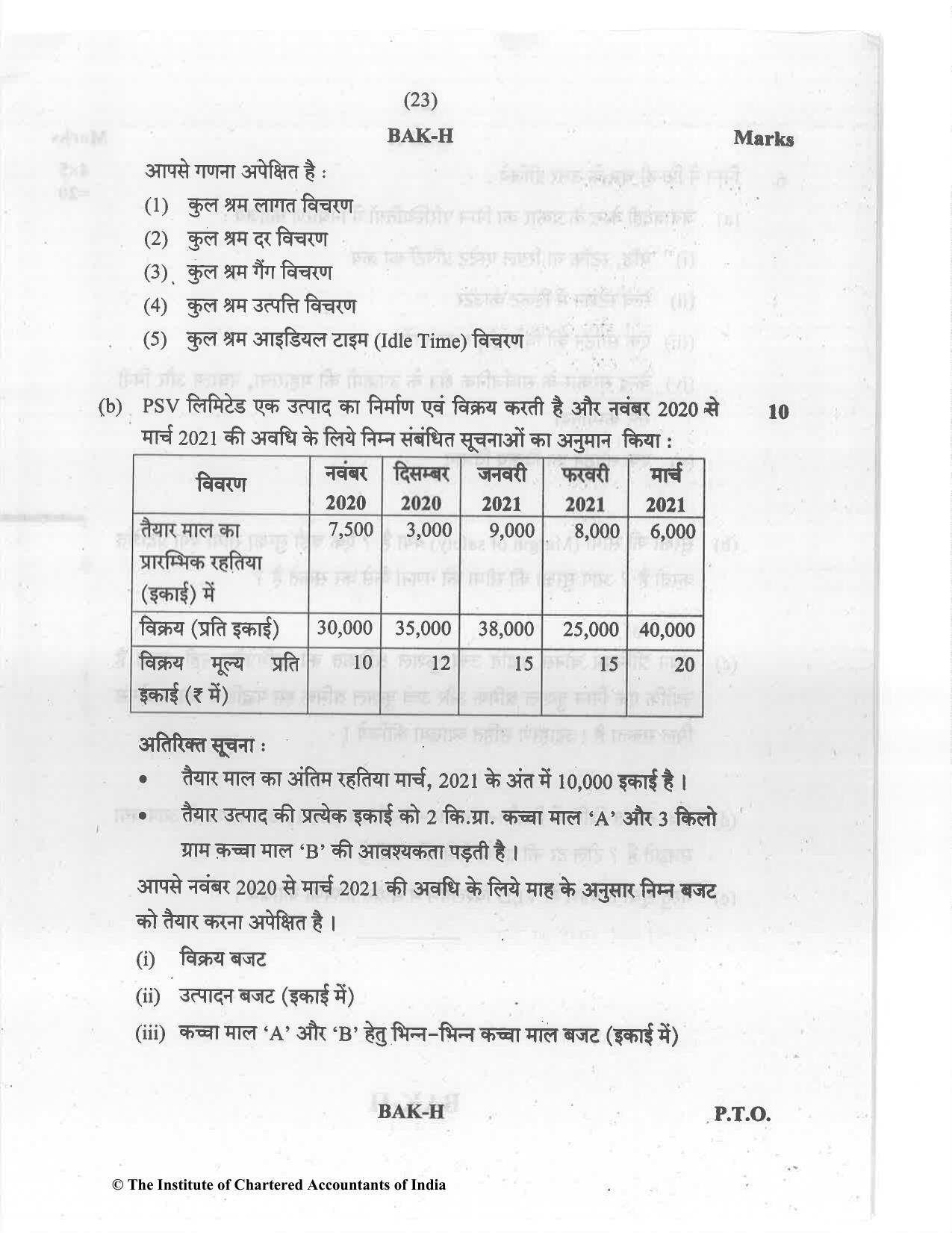 CA Inter Jul 2021 Question Paper - Paper 3 – Cost and Management Accounting - Page 23
