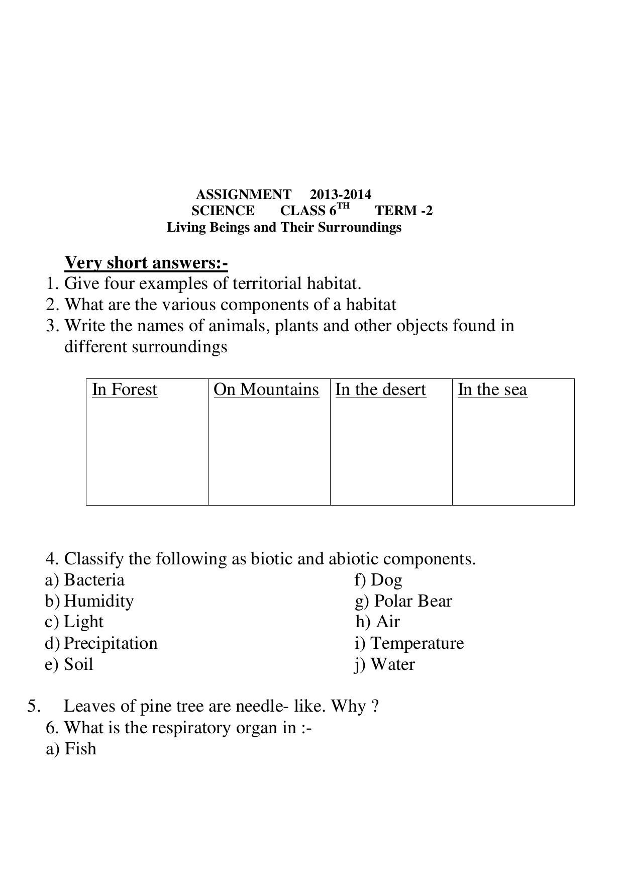 CBSE Worksheets for Class 6 Science Living Beings and Their Surroundings Assignment 1 - Page 1