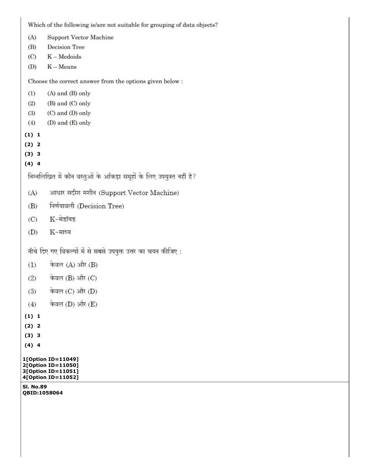 CUET (PG) 2022: PGQP-54 Data Science, Artifical intelligence, Cyber Security (04-09-2022) Question Paper - Page 61