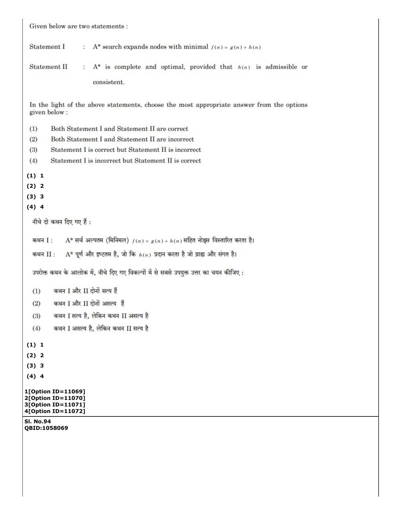 CUET (PG) 2022: PGQP-54 Data Science, Artifical intelligence, Cyber Security (04-09-2022) Question Paper - Page 66