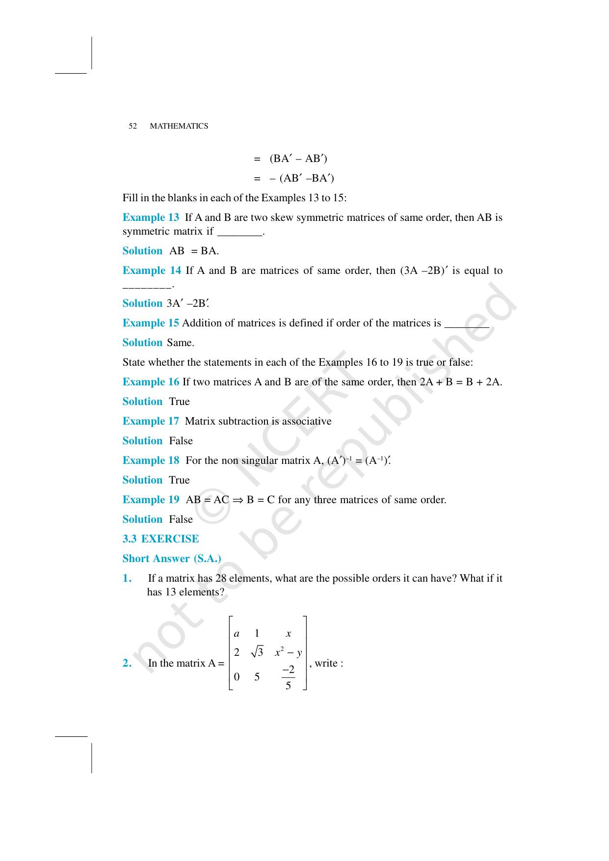 NCERT Exemplar Class 12: Mathematics Unit 3 (Matrices) - Page 11
