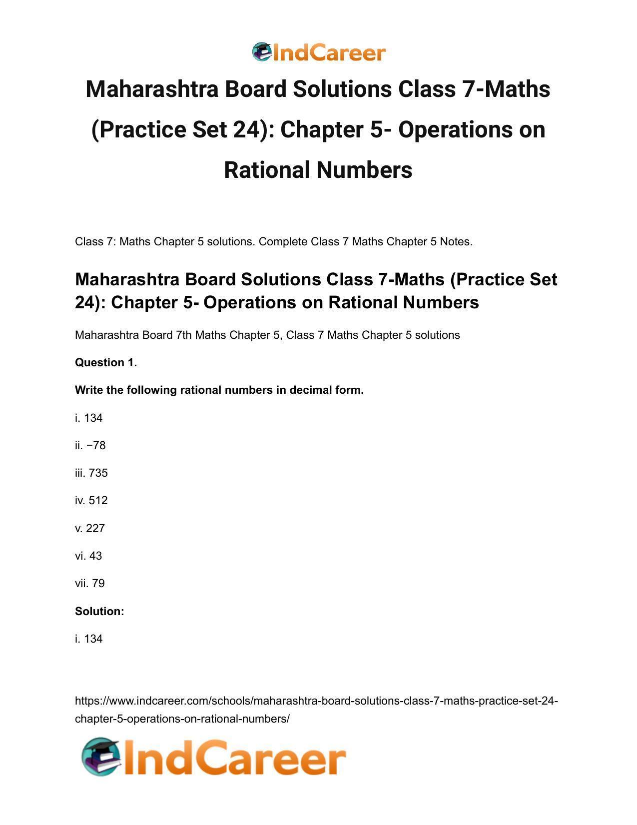 Maharashtra Board Solutions Class 7-Maths (Practice Set 24): Chapter 5- Operations on Rational Numbers - Page 2