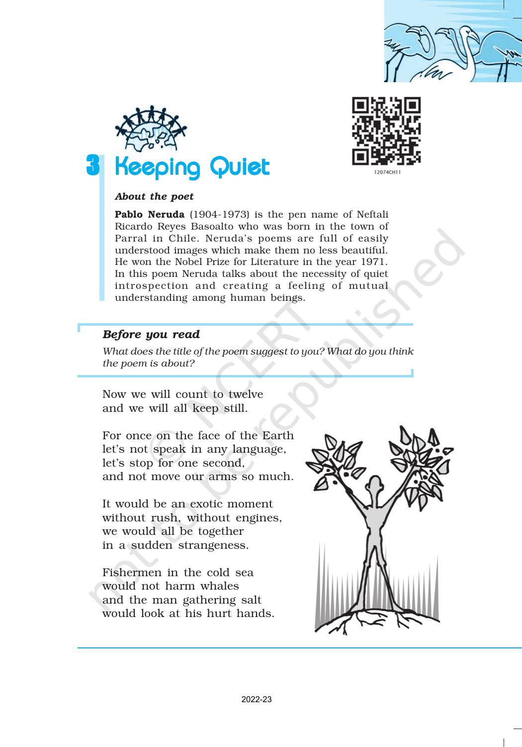 NCERT Book for Class 12 English Chapter 3 Keeping Quiet - Page 1