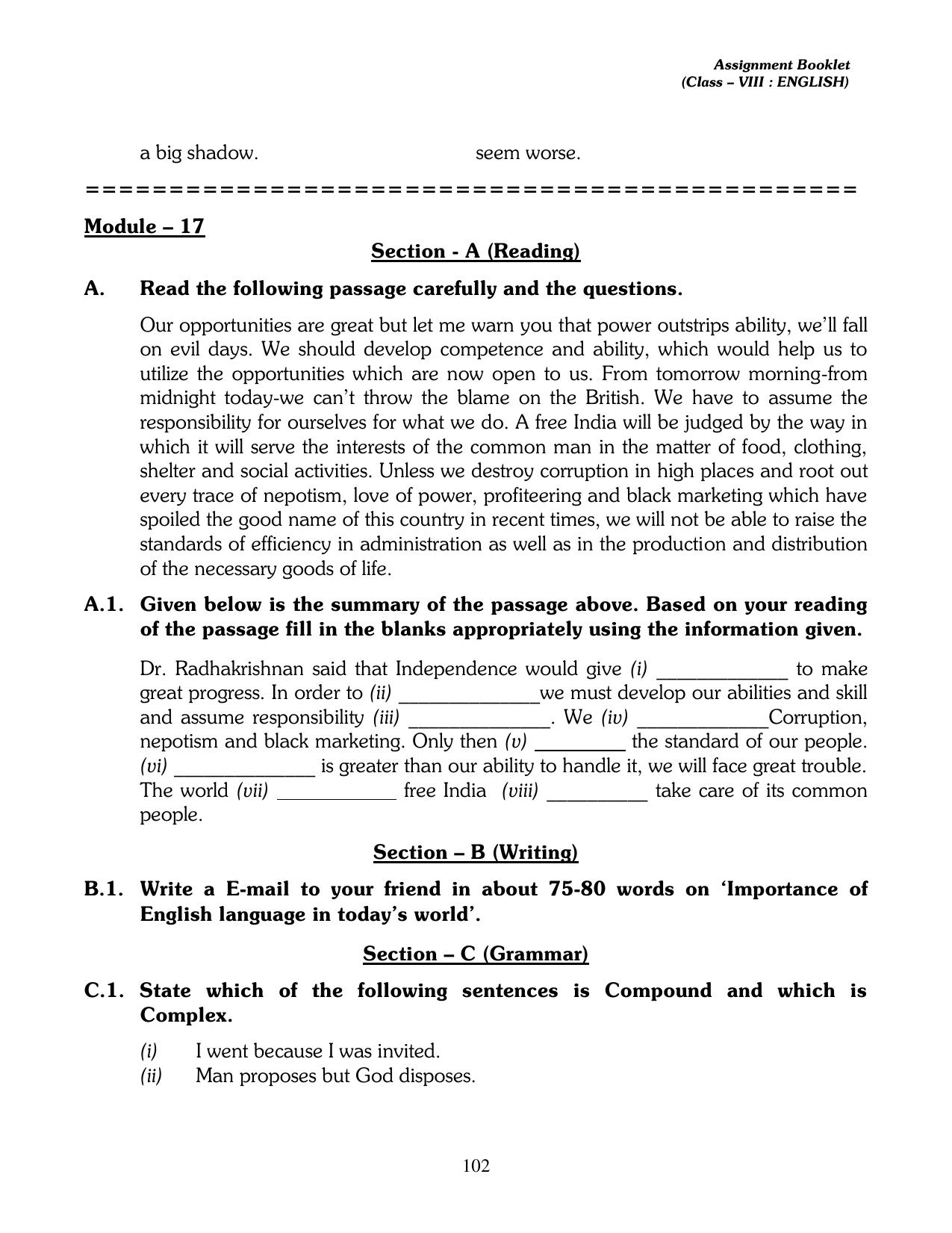 CBSE Worksheets for Class 8 English Assignment 17 - Page 27