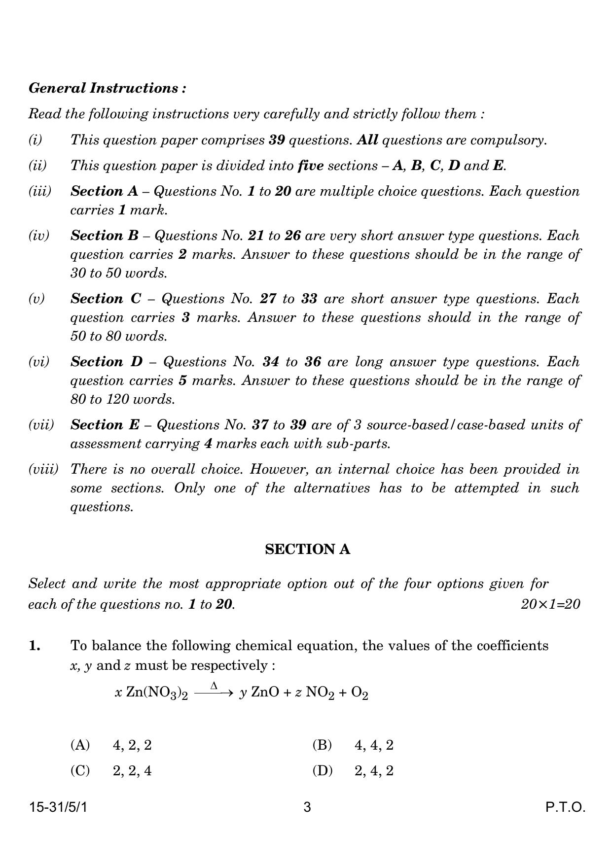 CBSE Class 10 31-5-1 Science 2024 Question Paper - Page 3