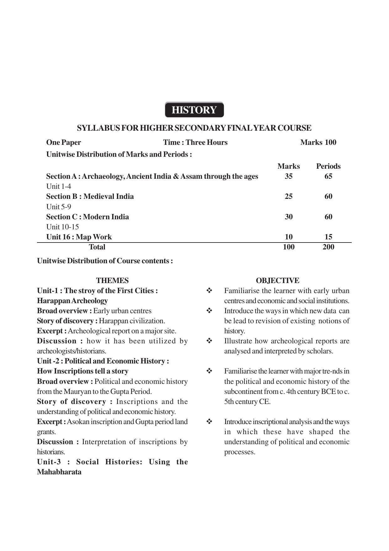 AHSEC 2nd Year History Syllabus - Page 1