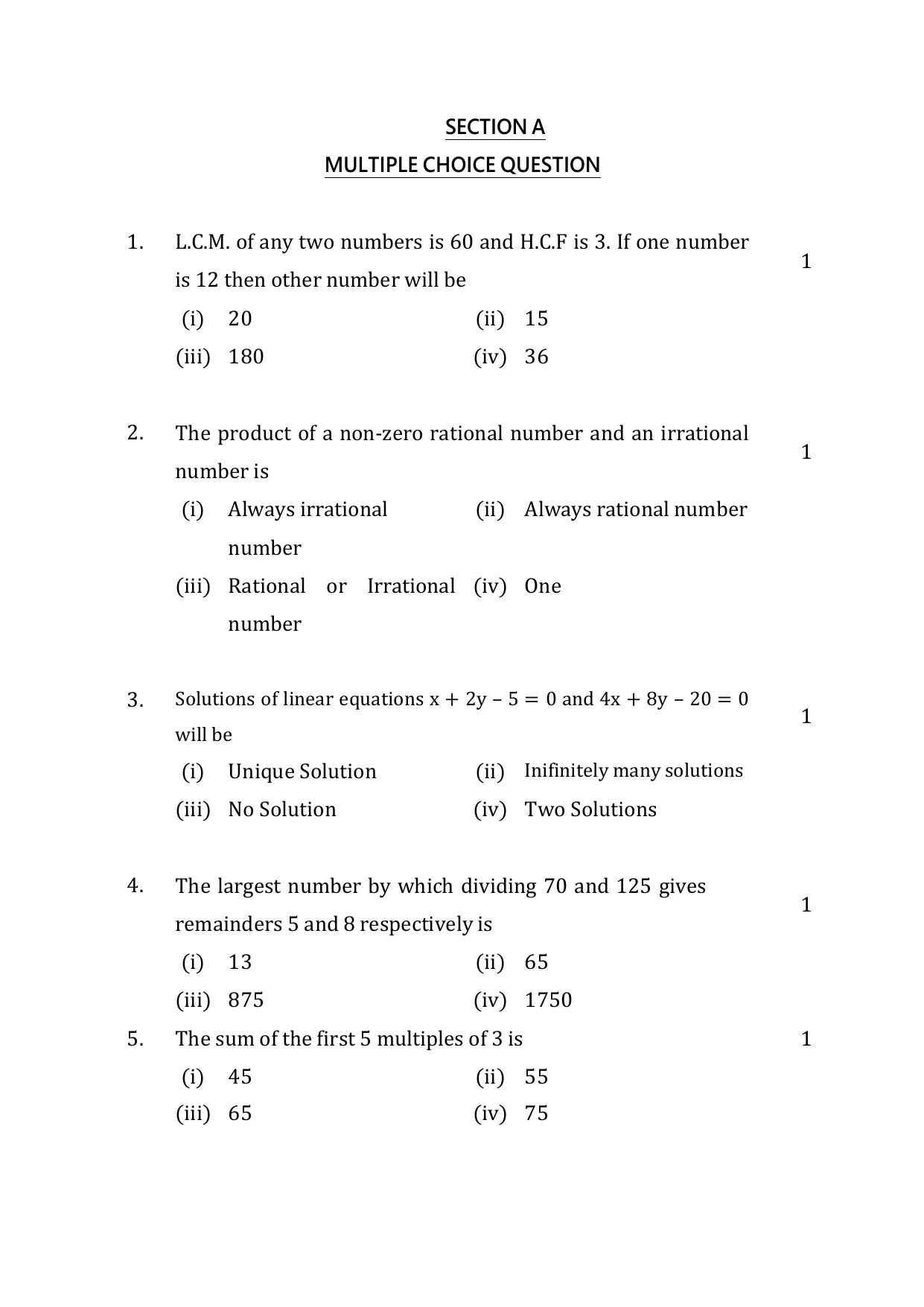 UP Board Class 10 Math Model Papers 2024 - Page 2