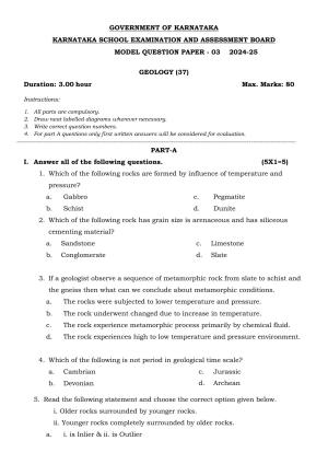 Karnataka II PUC Geology Model Question Paper III 2025