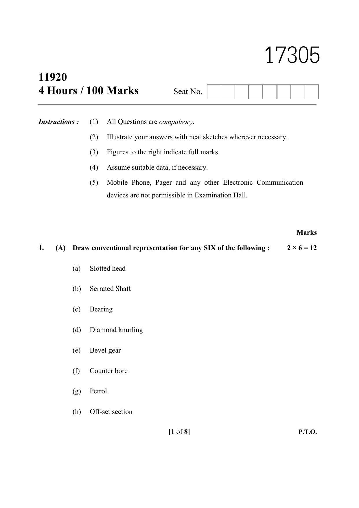 MSBTE Winter Question Paper 2019 - Mechanical Engineering Drawing - Page 1