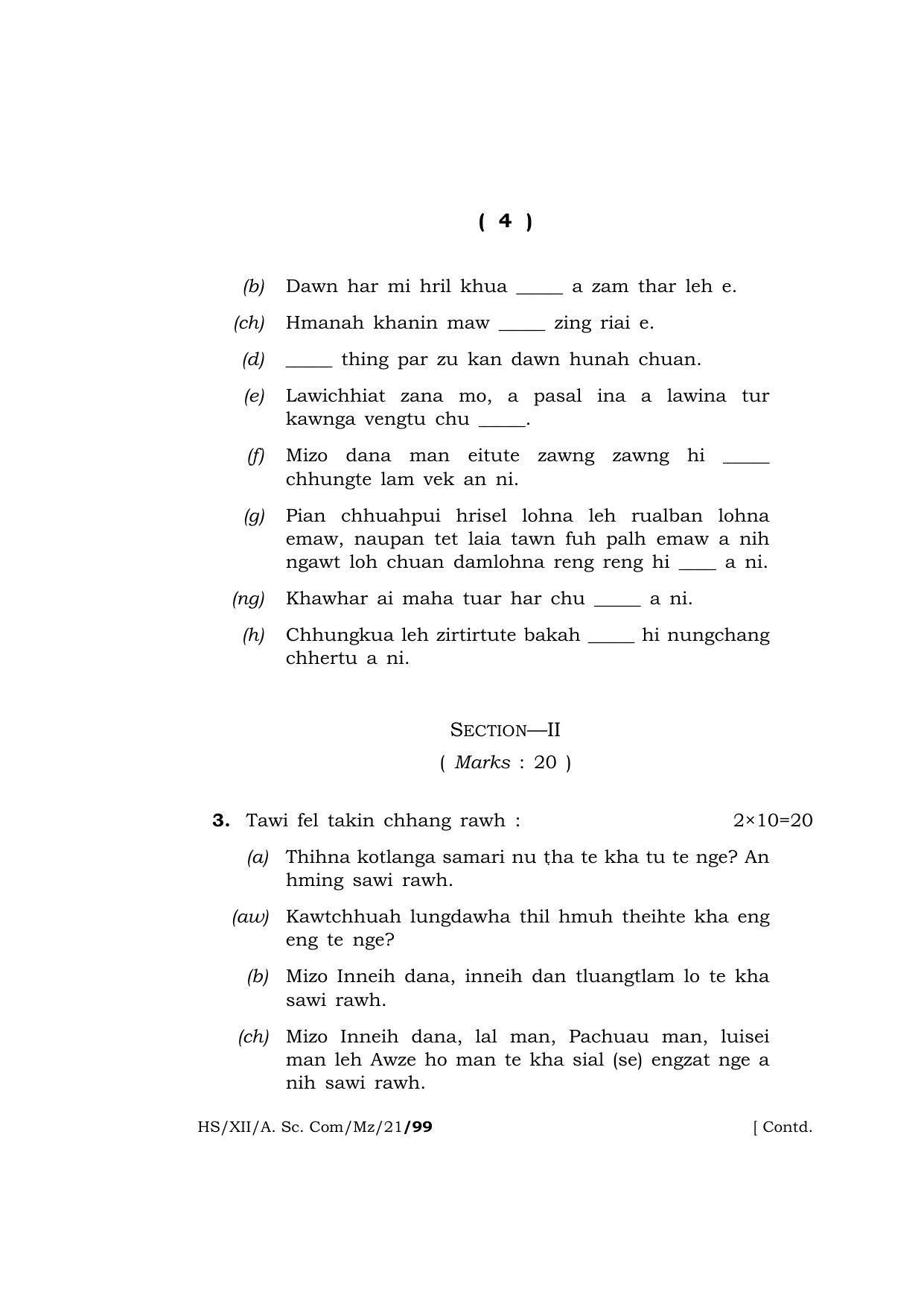 Meghalaya Board (MBOSE) Class 12 MIZO  (HS-XII-A. Sc. Com-Mz-21) 2021 Question Paper - Page 4