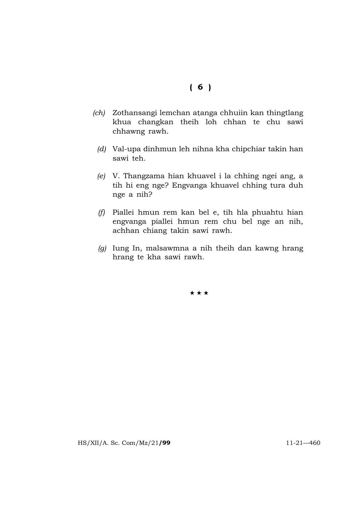 Meghalaya Board (MBOSE) Class 12 MIZO  (HS-XII-A. Sc. Com-Mz-21) 2021 Question Paper - Page 6
