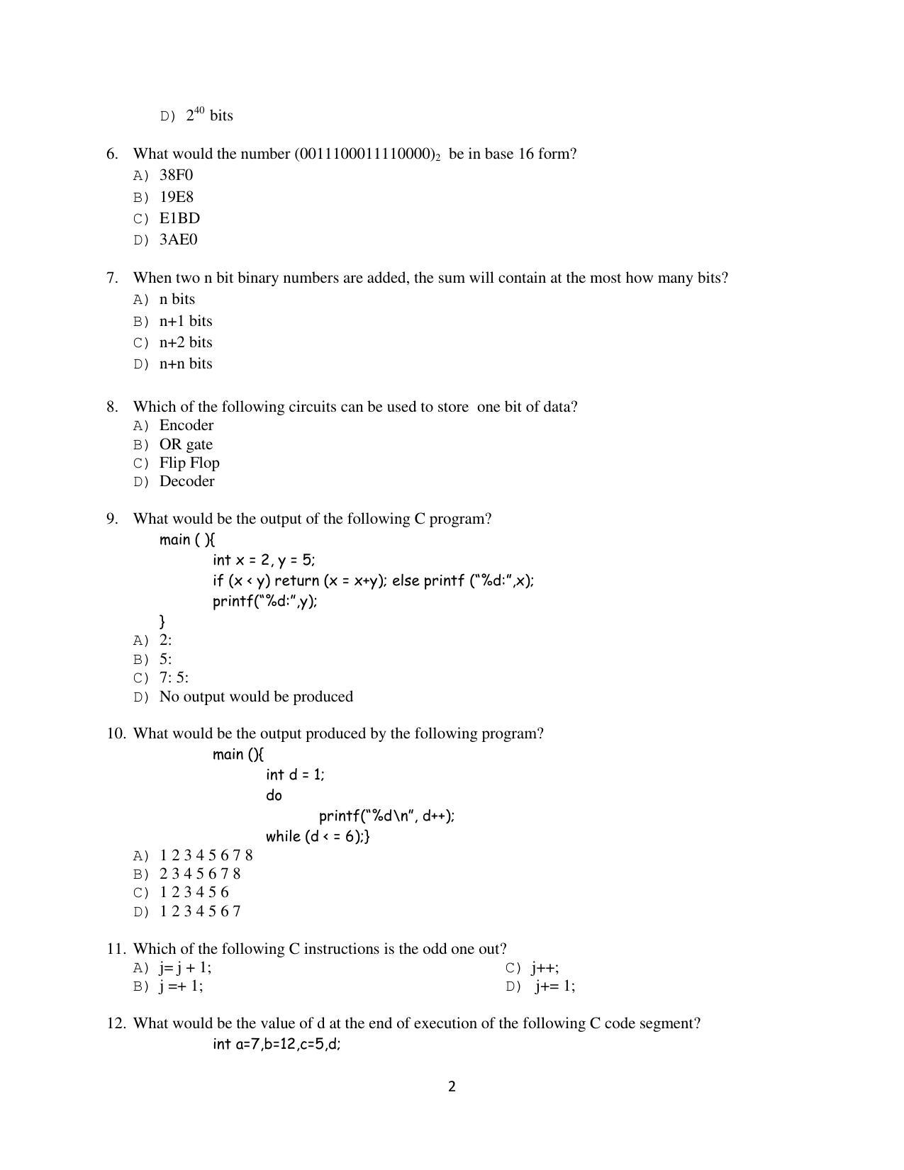 OJEE 2014 MCA Question Paper - Page 2