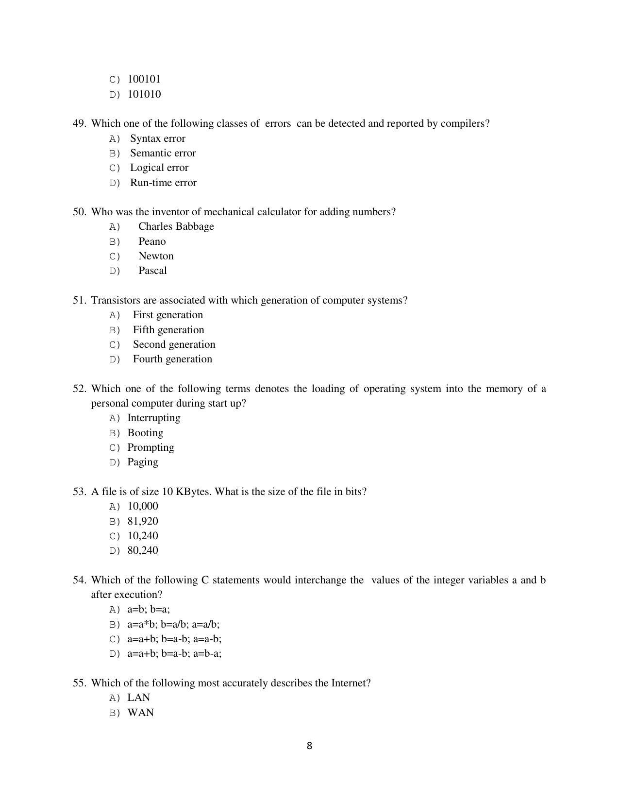 OJEE 2014 MCA Question Paper - Page 8
