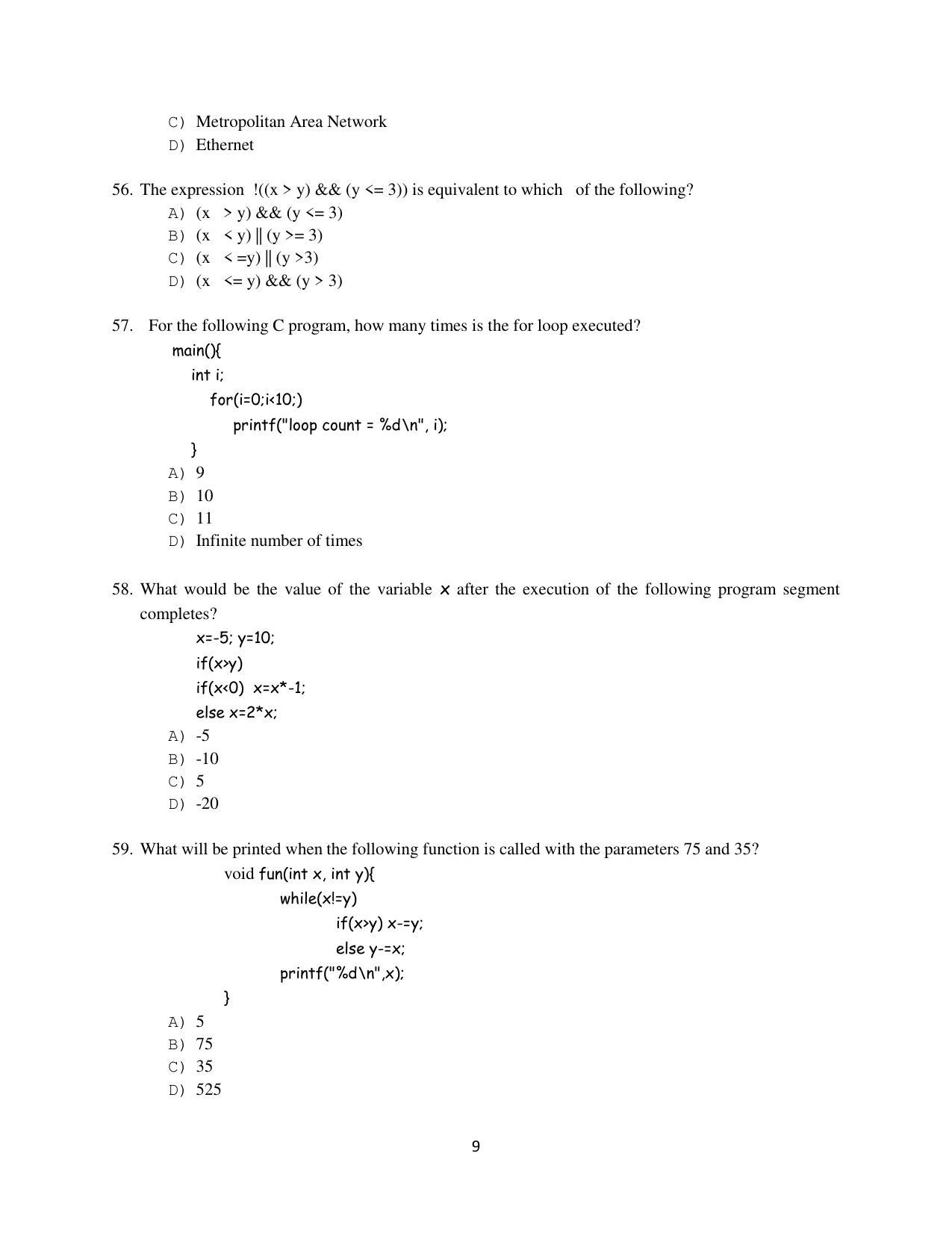 OJEE 2014 MCA Question Paper - Page 9