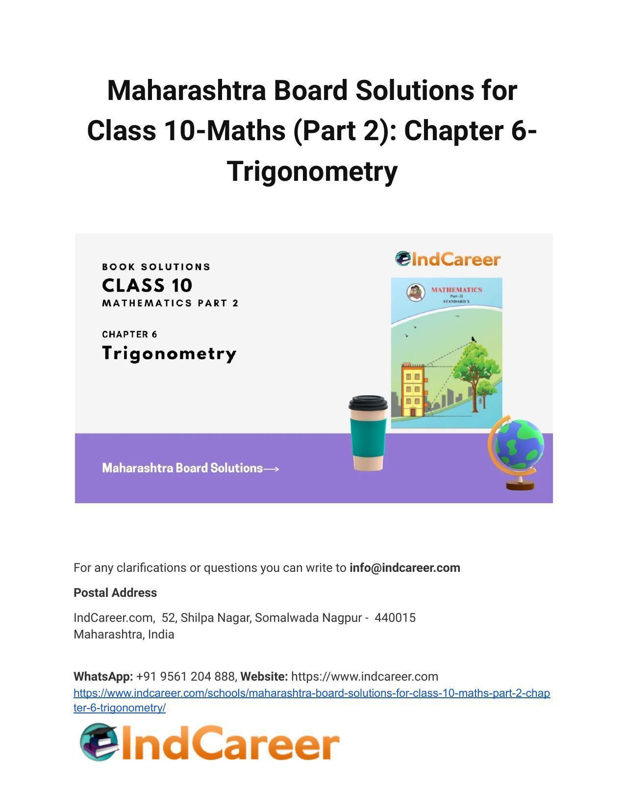 Maharashtra Board Solutions for Class 10-Maths (Part 2): Chapter 6- Trigonometry - Page 1