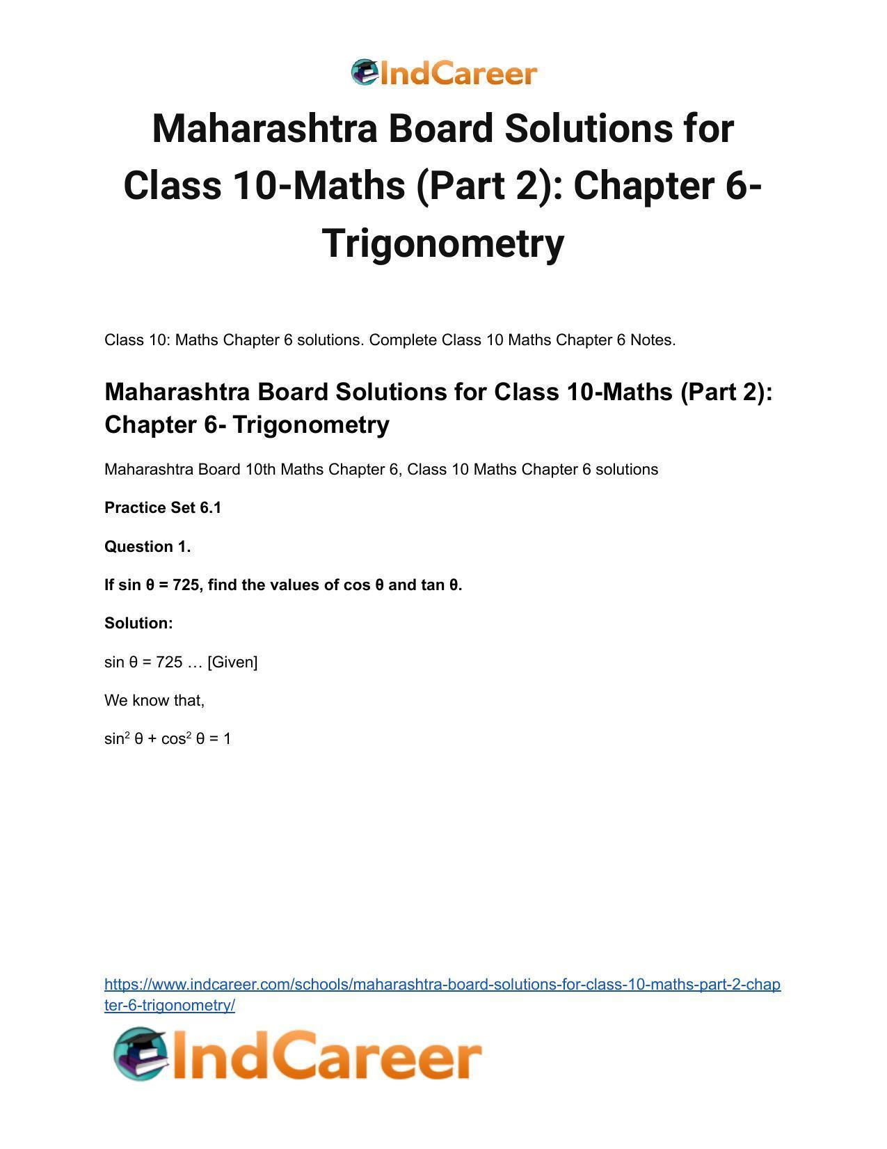 Maharashtra Board Solutions for Class 10-Maths (Part 2): Chapter 6- Trigonometry - Page 2