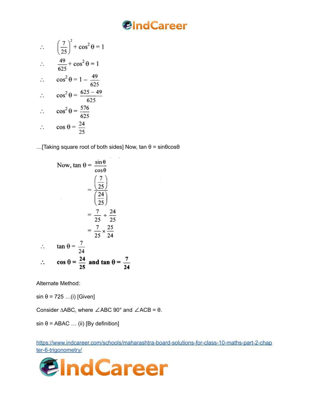 Maharashtra Board Solutions for Class 10-Maths (Part 2): Chapter 6- Trigonometry - Page 3