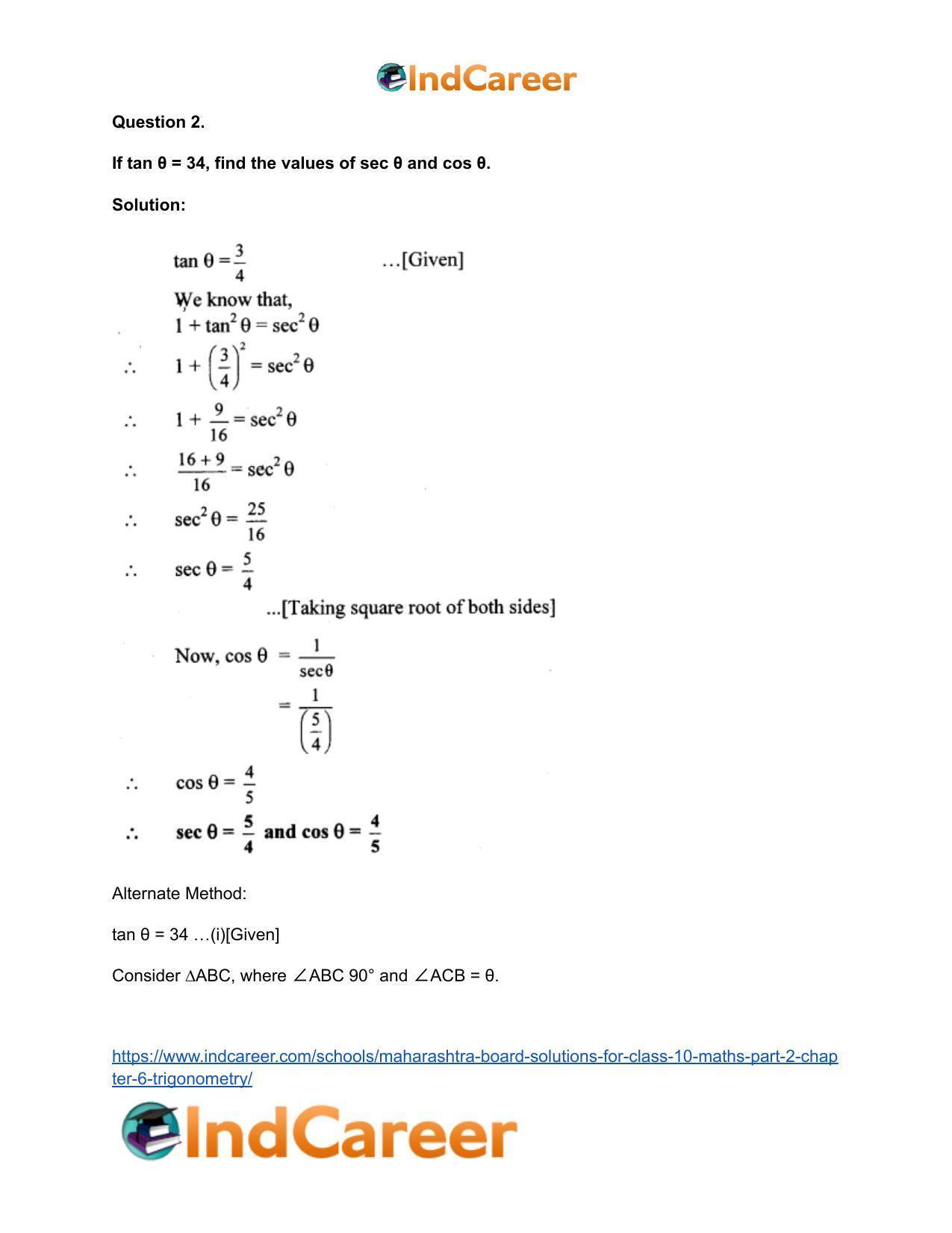 Maharashtra Board Solutions for Class 10-Maths (Part 2): Chapter 6- Trigonometry - Page 5