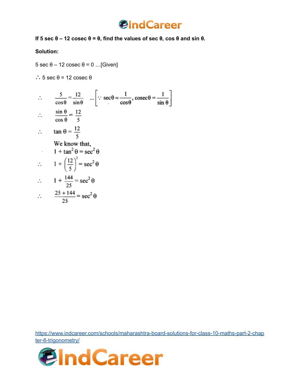 Maharashtra Board Solutions for Class 10-Maths (Part 2): Chapter 6- Trigonometry - Page 9