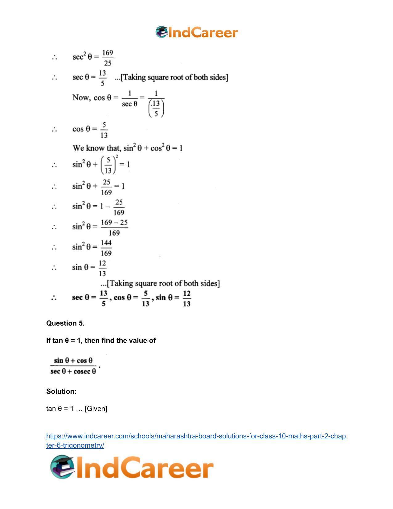 Maharashtra Board Solutions for Class 10-Maths (Part 2): Chapter 6- Trigonometry - Page 10