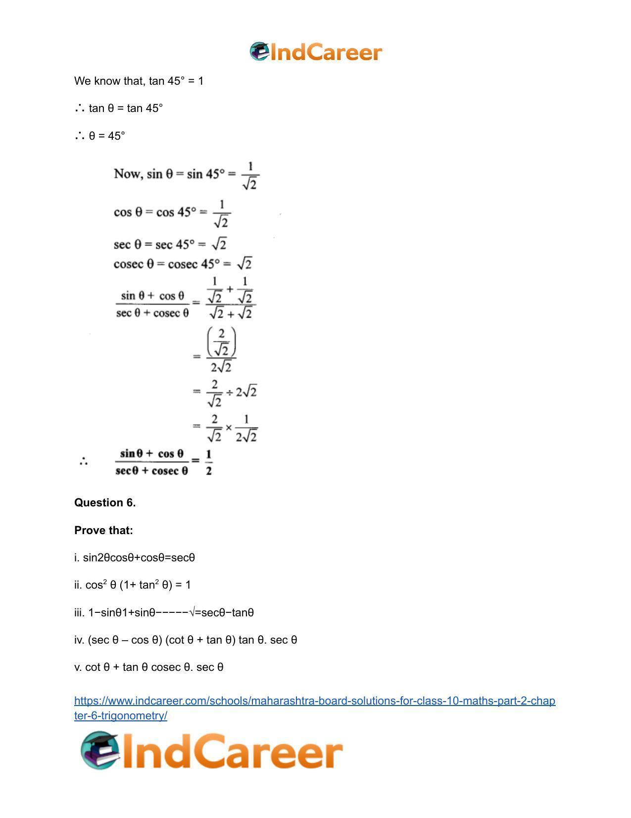 Maharashtra Board Solutions for Class 10-Maths (Part 2): Chapter 6- Trigonometry - Page 11