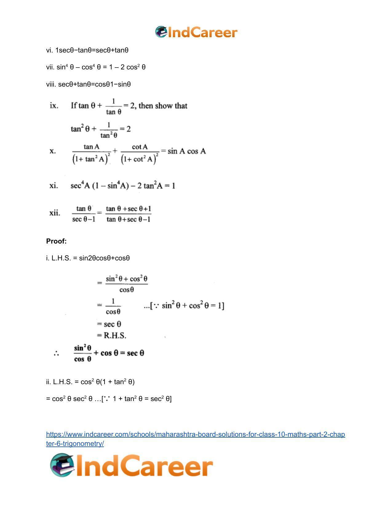Maharashtra Board Solutions for Class 10-Maths (Part 2): Chapter 6- Trigonometry - Page 12