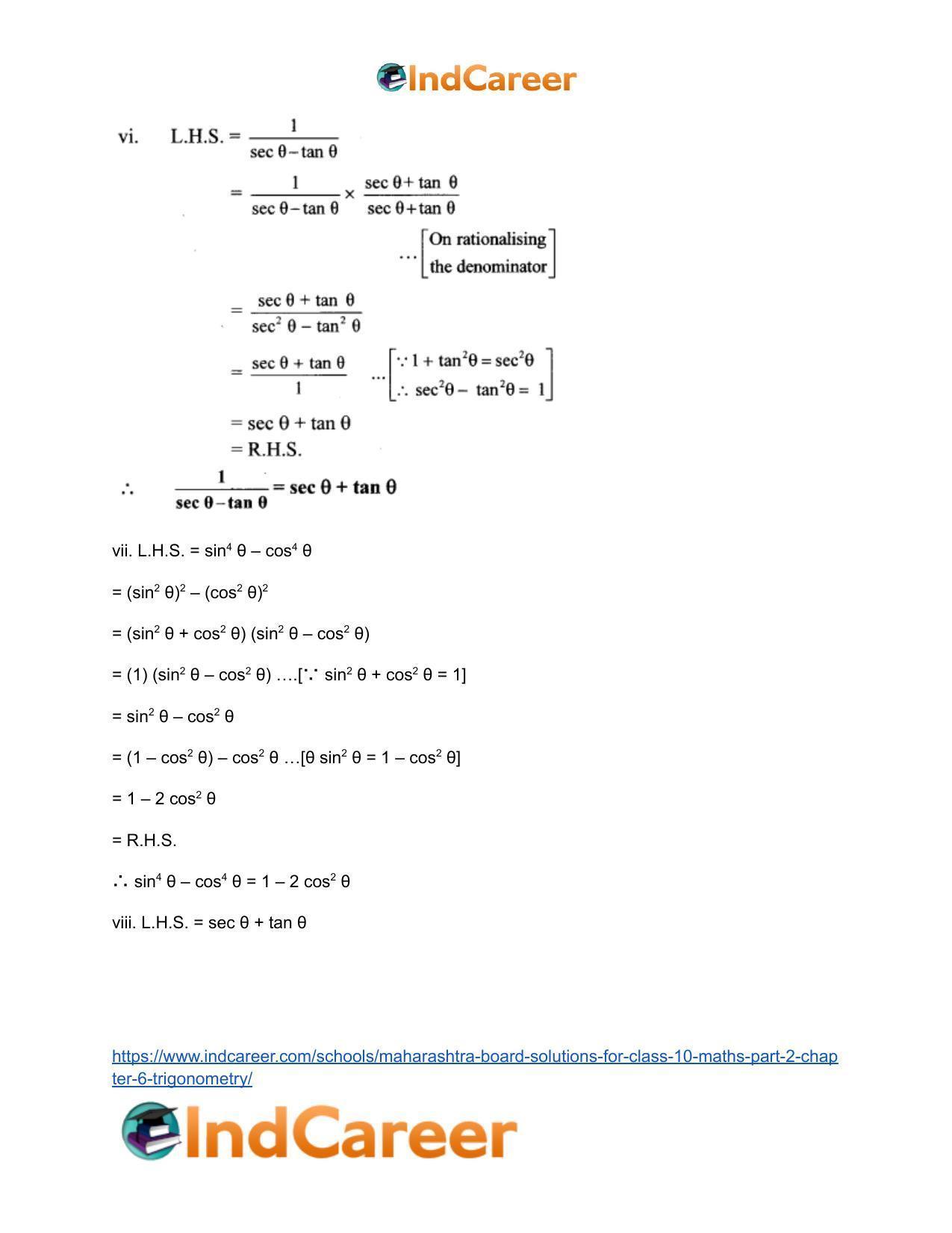Maharashtra Board Solutions for Class 10-Maths (Part 2): Chapter 6- Trigonometry - Page 15