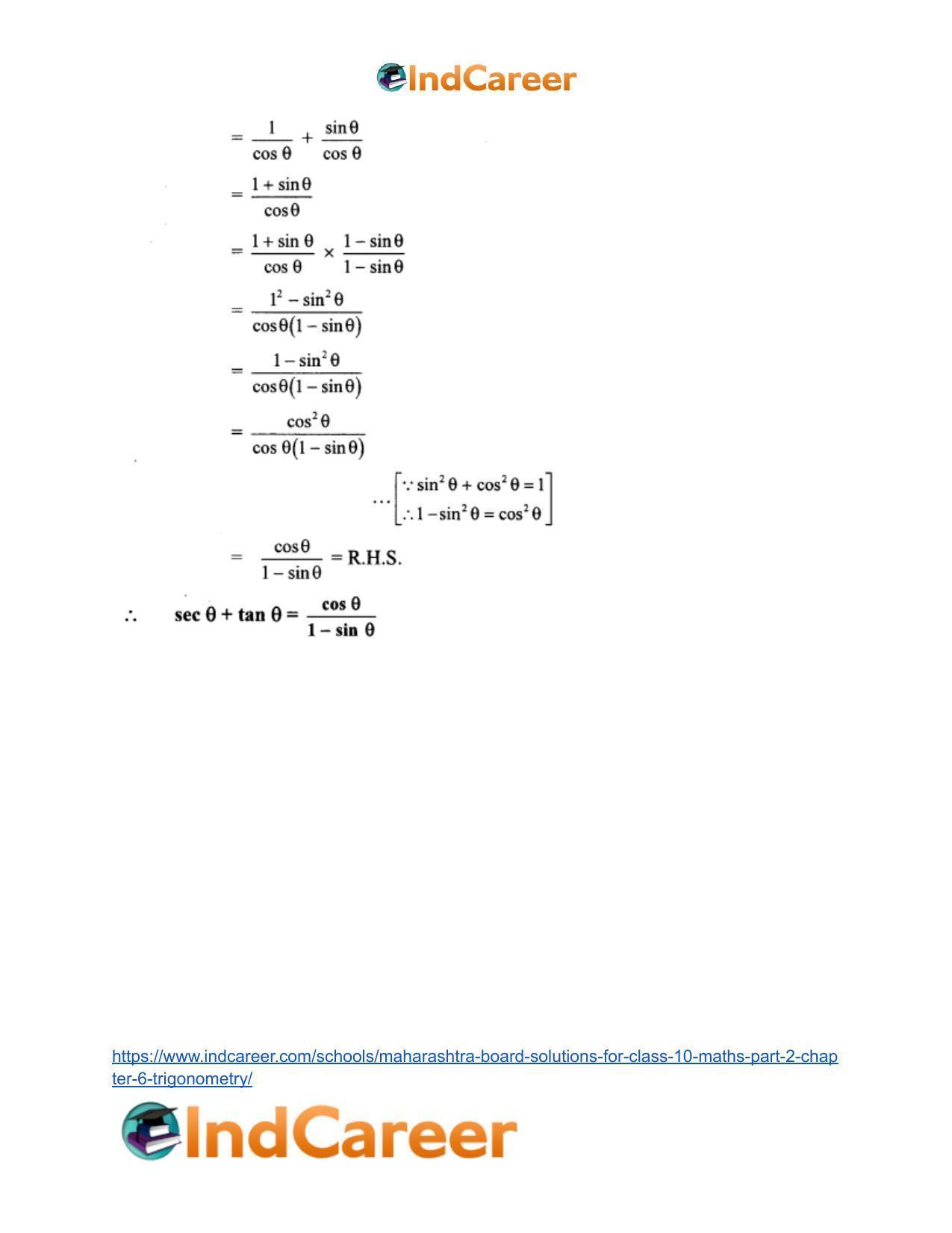 Maharashtra Board Solutions for Class 10-Maths (Part 2): Chapter 6- Trigonometry - Page 16